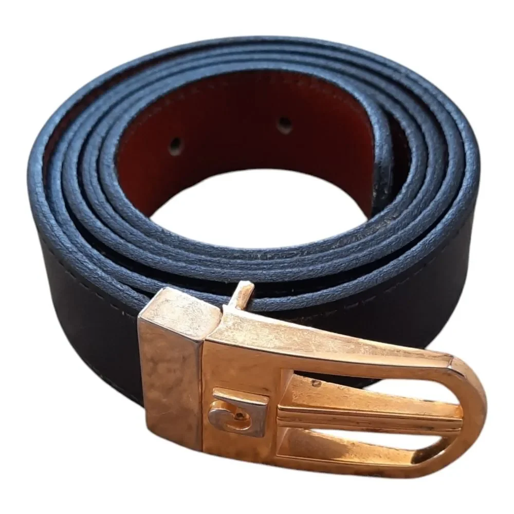 1980s Designer Leather Belt with Logo Buckle